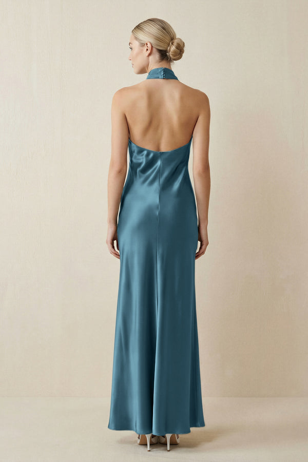 Halter Sheath Satin Bridesmaid Dress in Twilight - KISS BRIDAL Bridesmaid Dresses