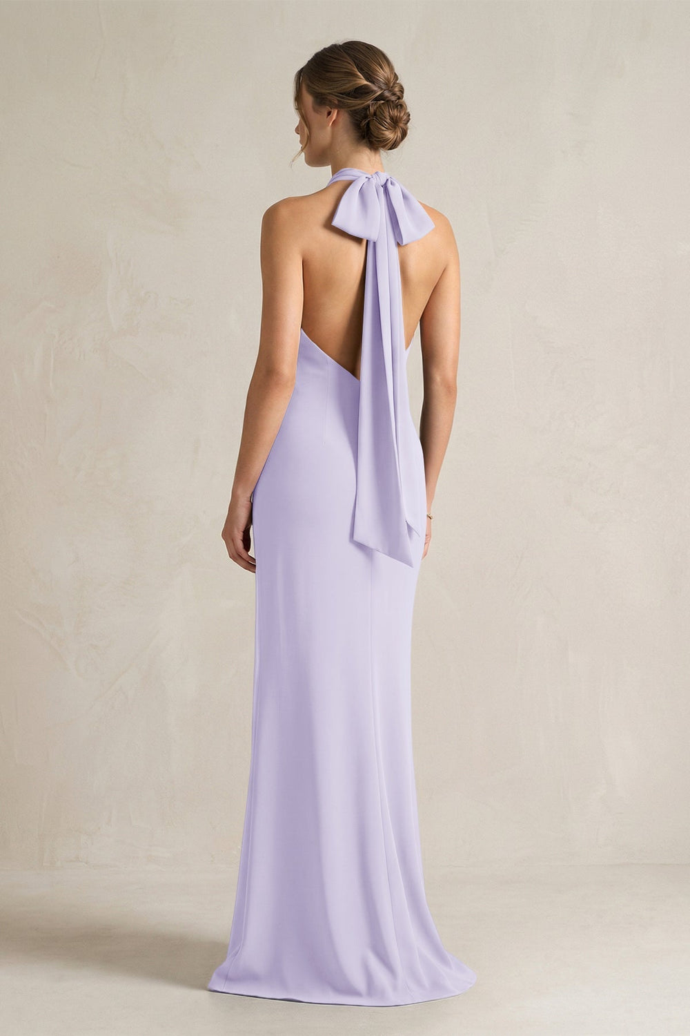 Halter Sheath Satin Bridesmaid Dress With Bow in Lavender
