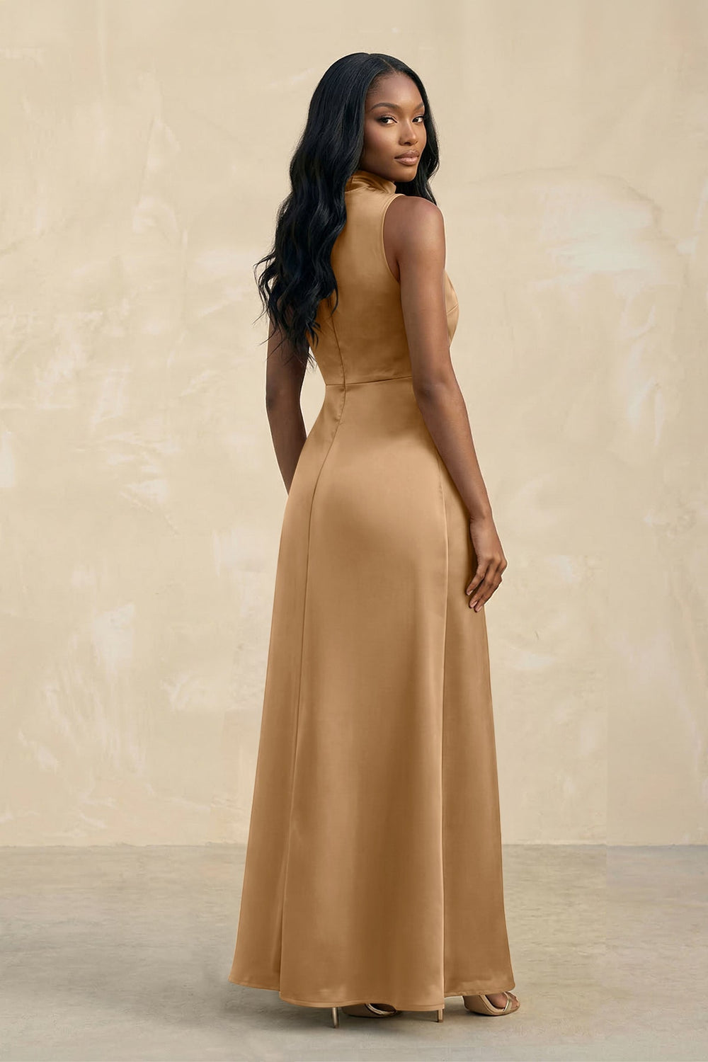 High Neck A-Line Bridesmaid Dress With Slit in Bronzer