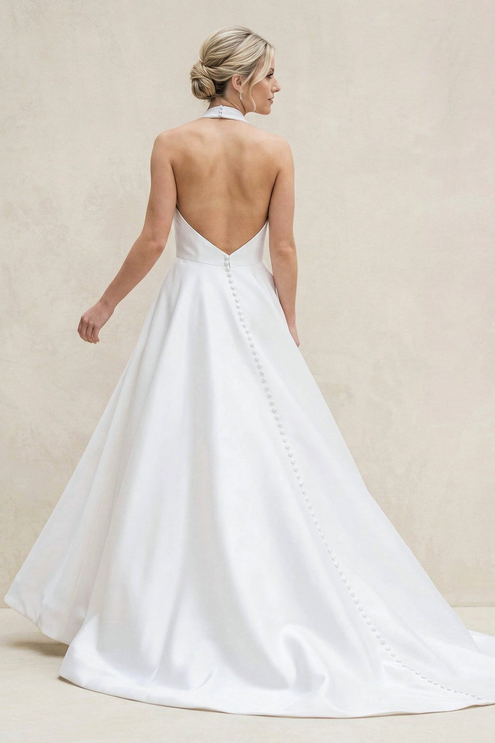 Halter Neck A-Line Satin Wedding Dress in White