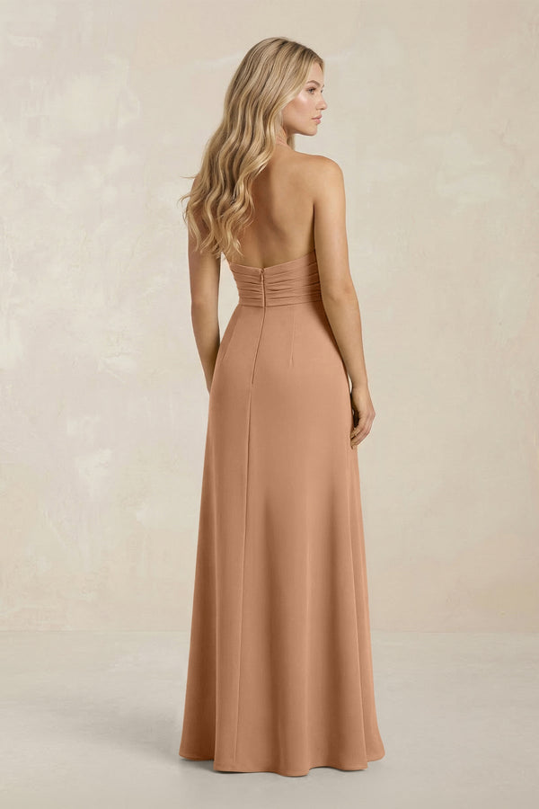 High Neck Chiffon Sheath Ruched Bridesmaid Dress in Bronzer - KISS BRIDAL Bridesmaid Dresses
