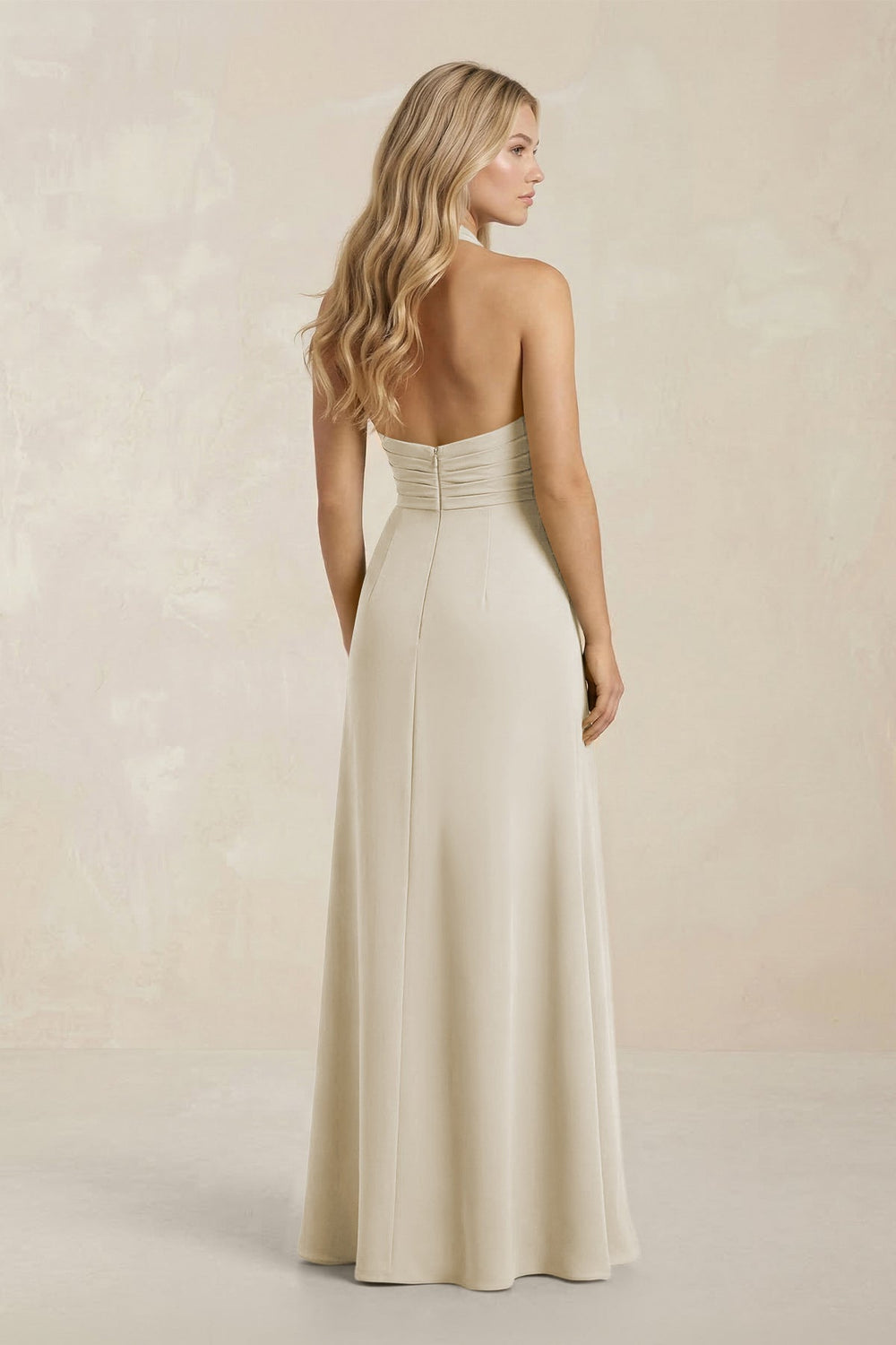 High Neck Chiffon Sheath Ruched Bridesmaid Dress in Dove Gray
