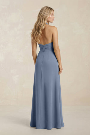 High Neck Chiffon Sheath Ruched Bridesmaid Dress in Neptune - KISS BRIDAL Bridesmaid Dresses