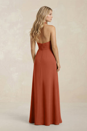 High Neck Chiffon Sheath Ruched Bridesmaid Dress in Spice - KISS BRIDAL Bridesmaid Dresses