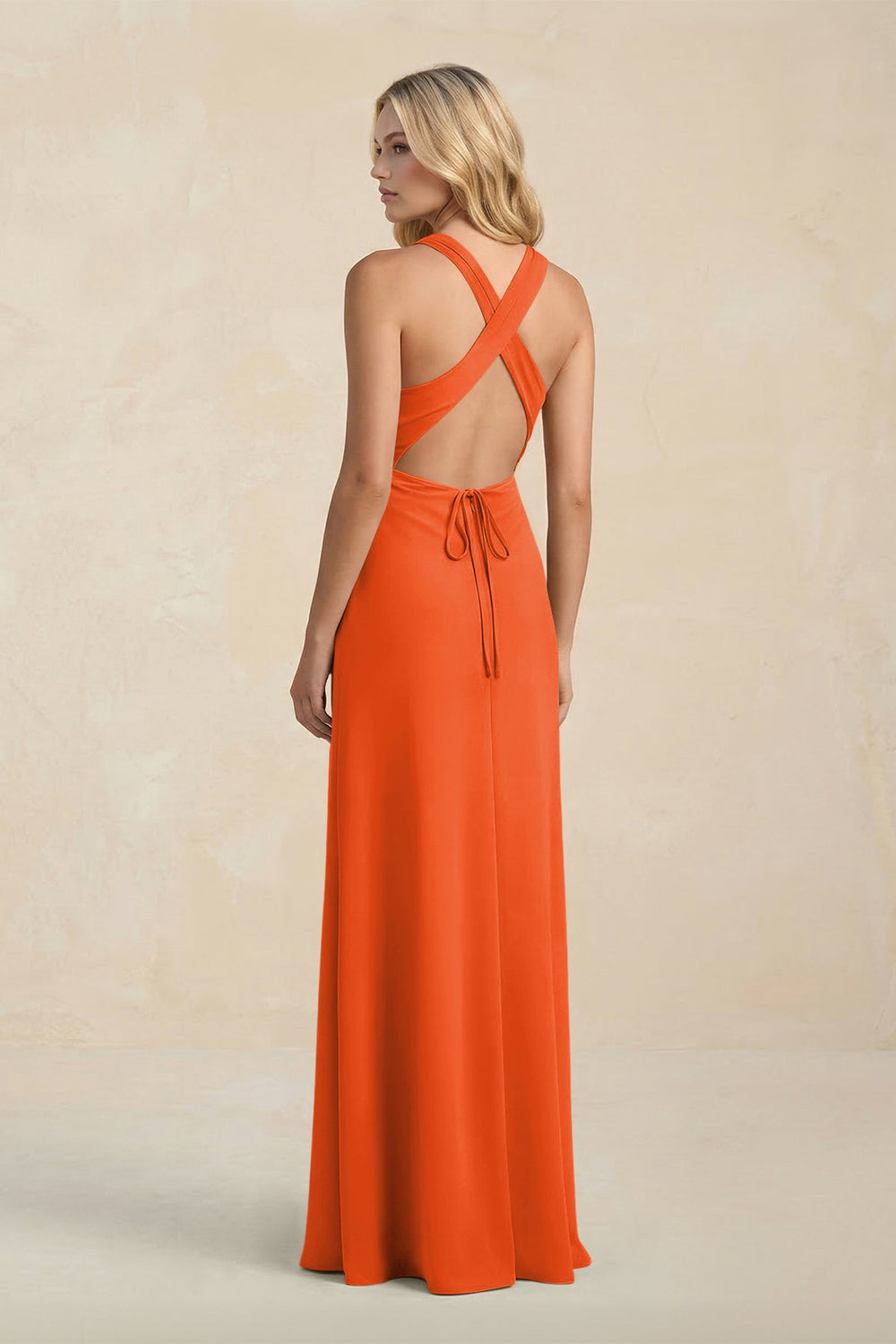 High Neck Sheath Chiffon Bridesmaid Dress in Cinnamon