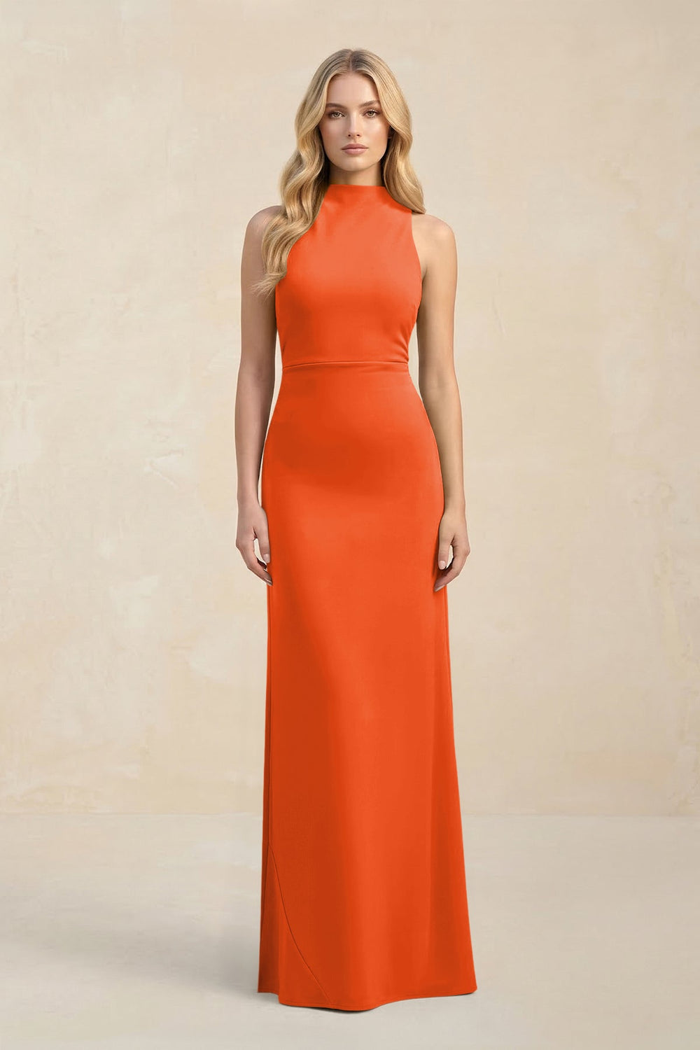 High Neck Sheath Chiffon Bridesmaid Dress in Cinnamon