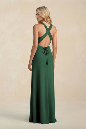 High Neck Sheath Chiffon Bridesmaid Dress in Dark Green (2) | KISSBRIDAL
