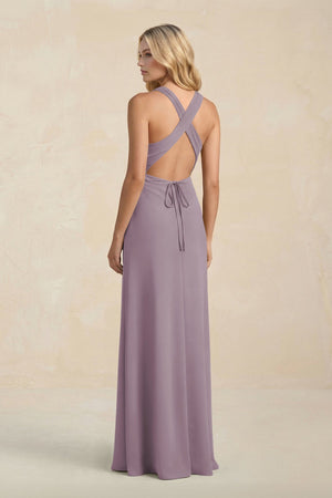 High Neck Sheath Chiffon Bridesmaid Dress in Dusk (2) | KISSBRIDAL