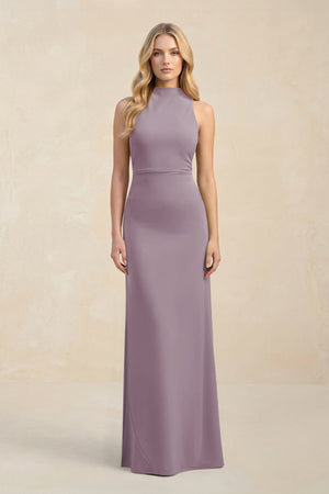 High Neck Sheath Chiffon Bridesmaid Dress in Dusk | KISSBRIDAL