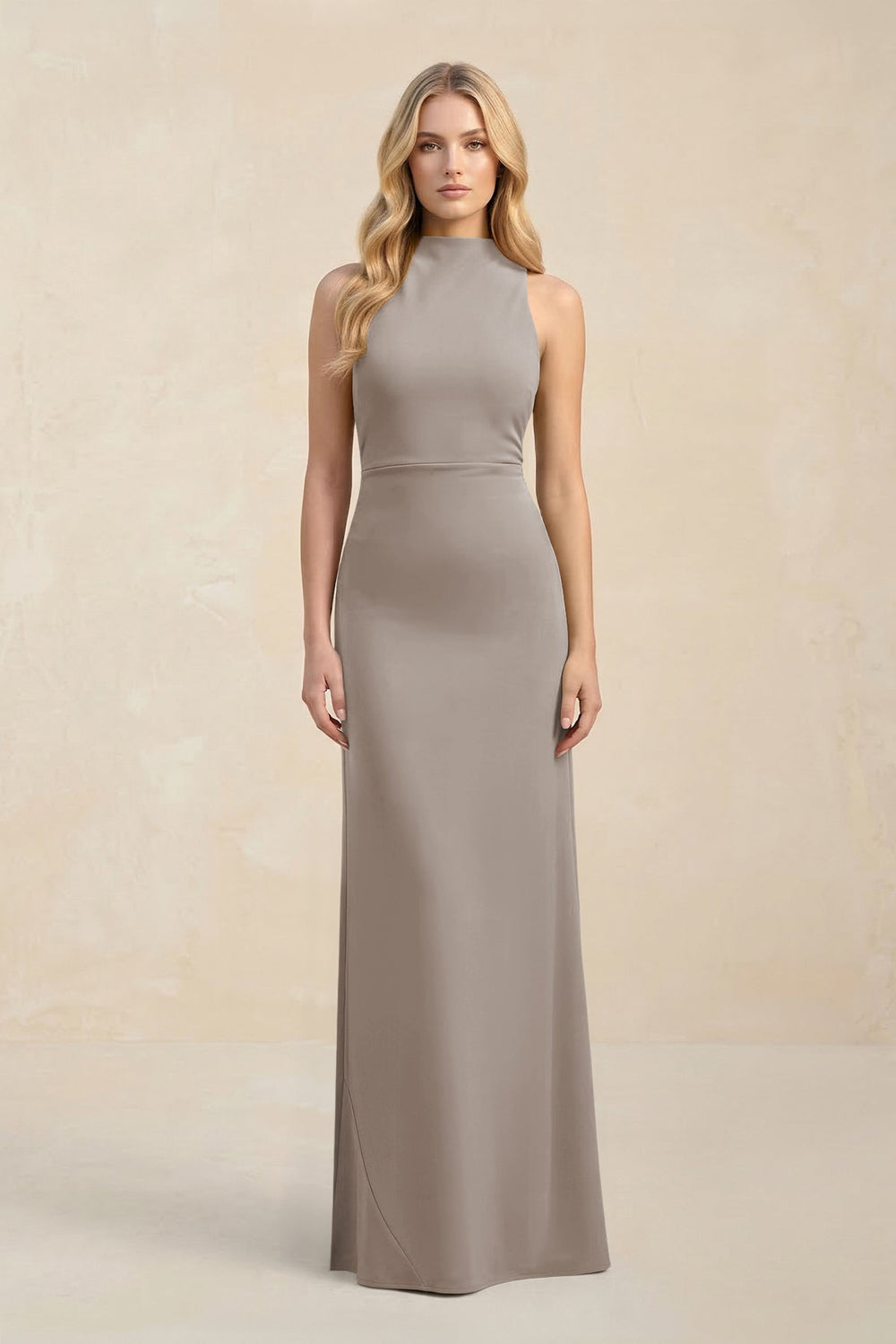High Neck Sheath Chiffon Bridesmaid Dress in Frost