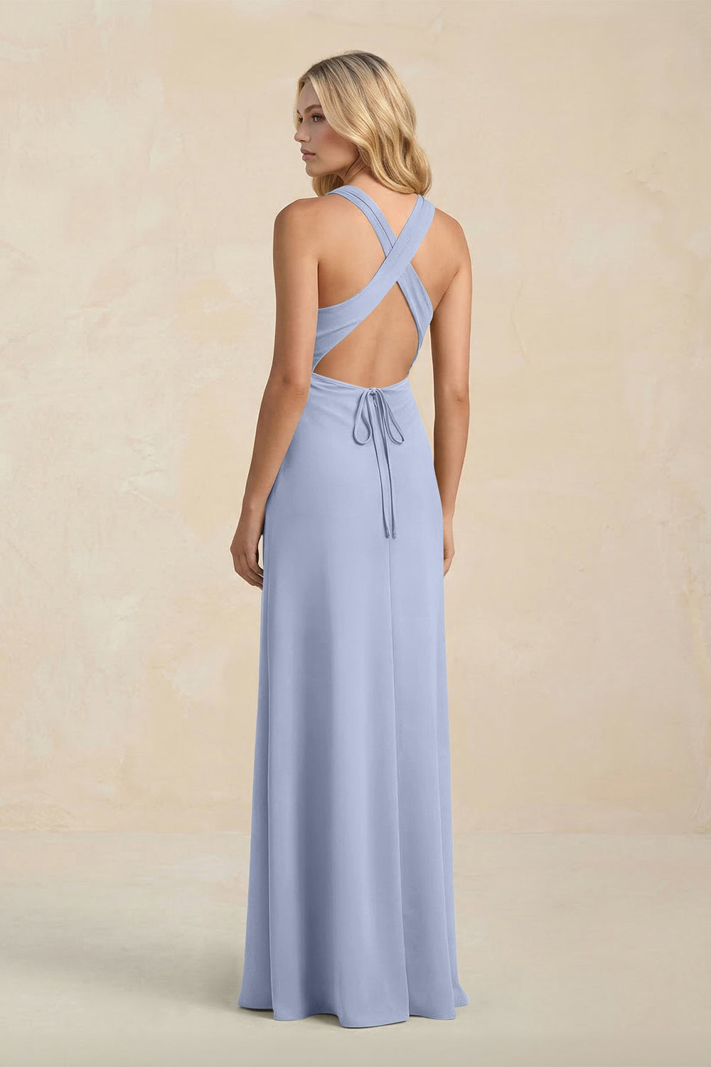 High Neck Sheath Chiffon Bridesmaid Dress in Ice