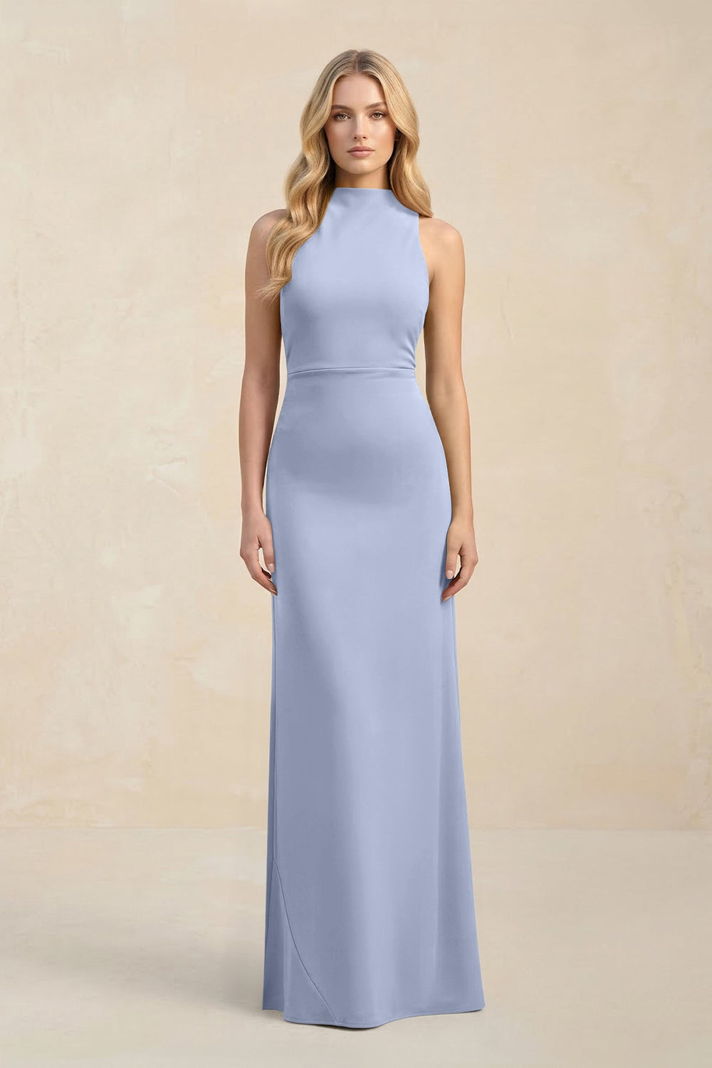 High Neck Sheath Chiffon Bridesmaid Dress in Ice