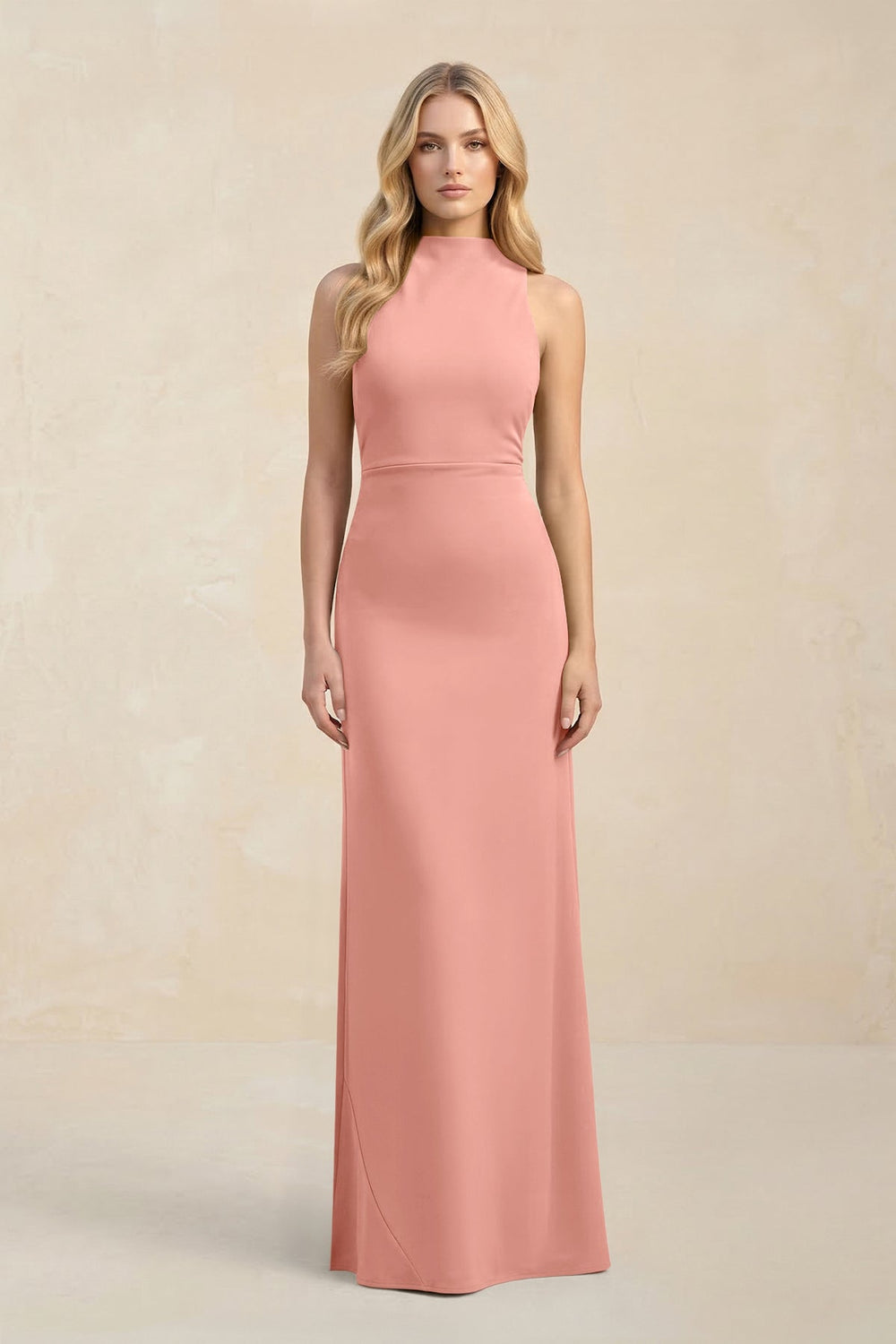 High Neck Sheath Chiffon Bridesmaid Dress in Rosette