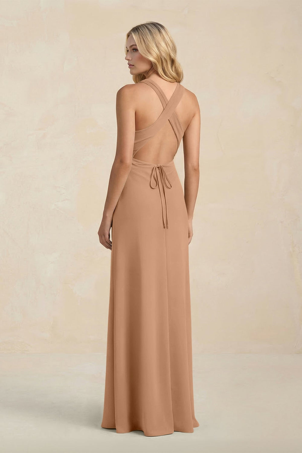 High Neck Sheath Chiffon Bridesmaid Dress in Bronzer