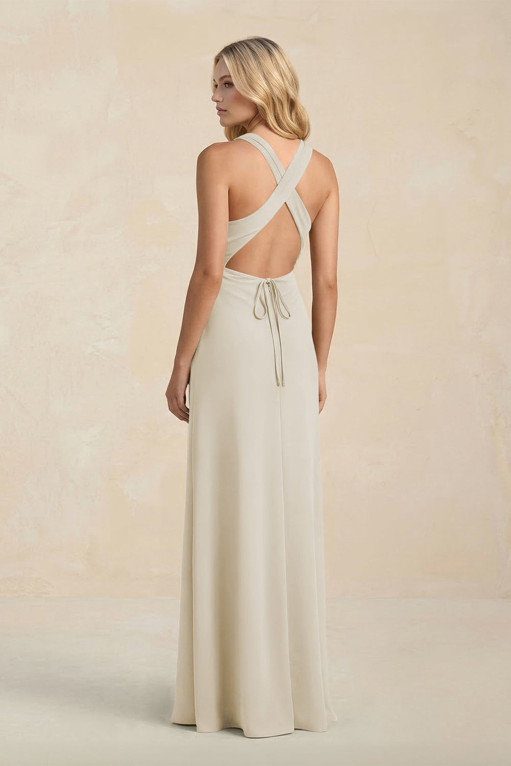 High Neck Sheath Chiffon Bridesmaid Dress in Dove Gray