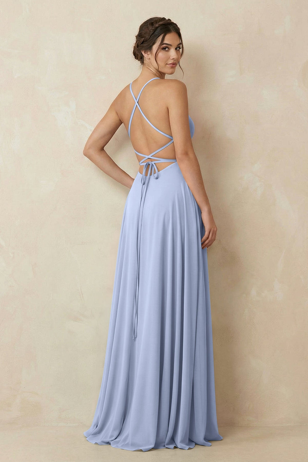 A-Line Chiffon Bridesmaid Dress With Slit in Ice