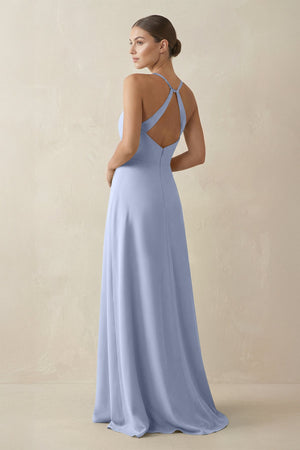 Ice A-Line Chiffon Long Bridesmaid Dress With Slit (2) | KISSBRIDAL