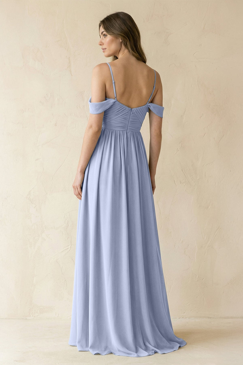 A-Line Off-the-Shoulder Pleated Chiffon Bridesmaid Dress in Ice