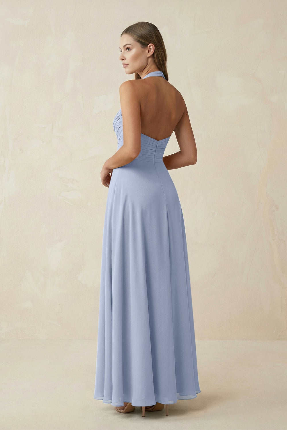 A-Line Pleated Chiffon V-Neck Bridesmaid Dress in Ice