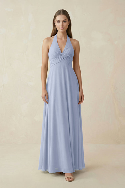 Ice A-Line Pleated Chiffon V-Neck Bridesmaid Dress | KISSBRIDAL
