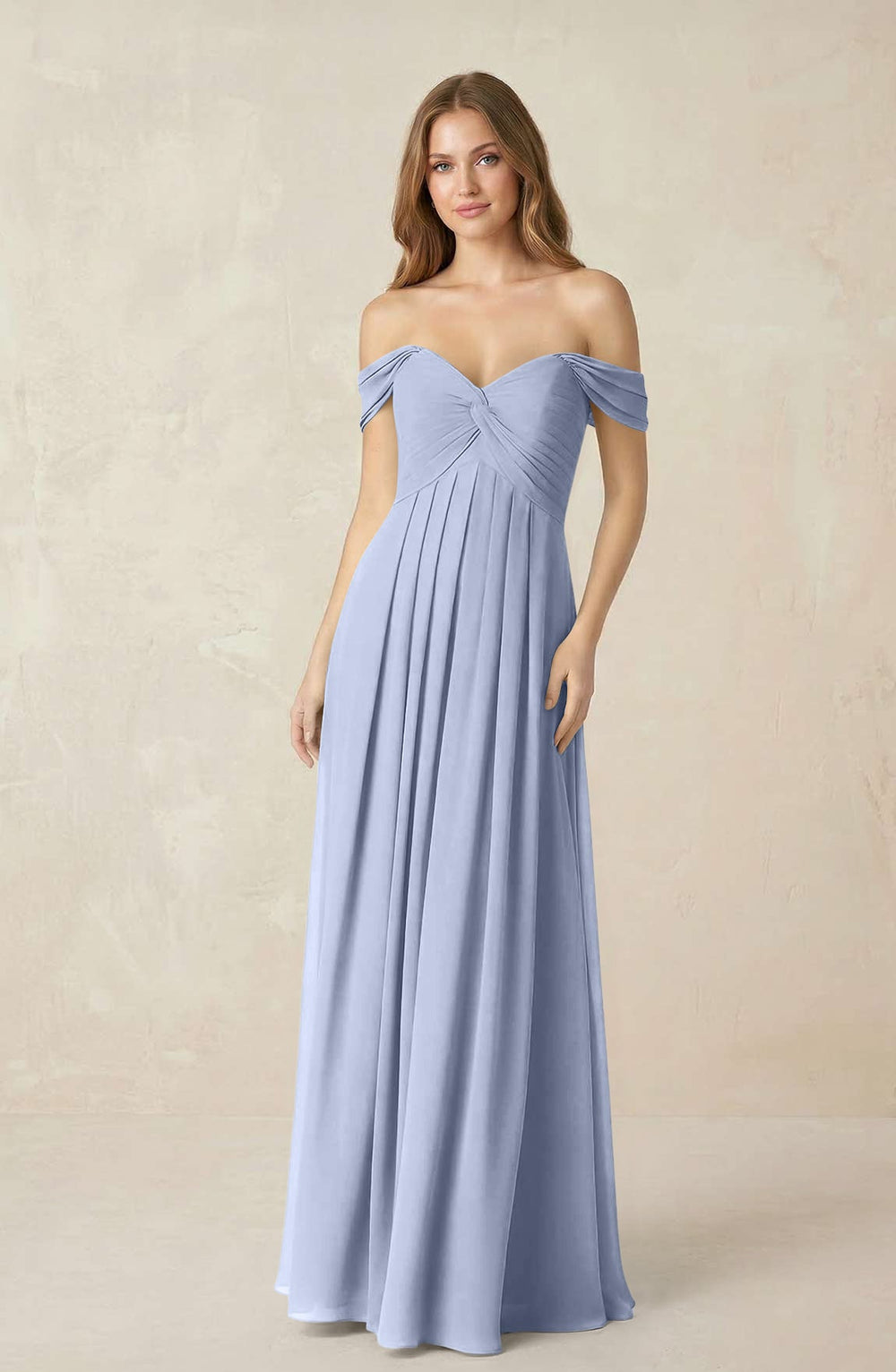 Off-the-Shoulder A-Line Chiffon Pleated Bridesmaid Dress in Ice