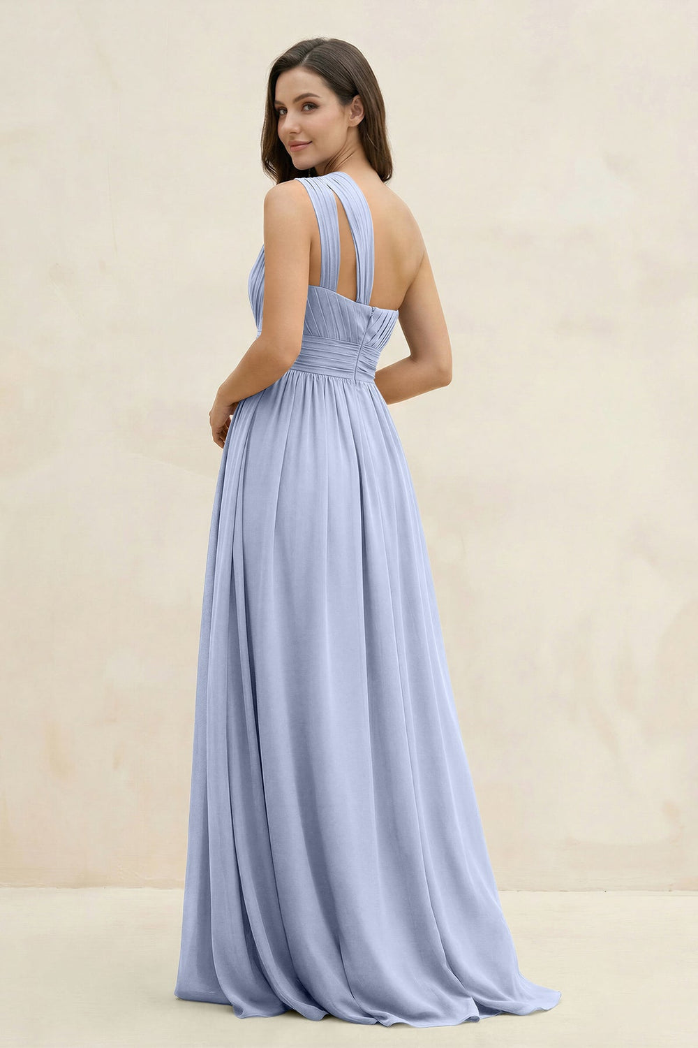 One-Shoulder Pleated A-Line Chiffon Bridesmaid Dress in Ice