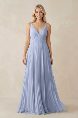 Ice Pleated V-Neck A-Line Chiffon Bridesmaid Dress | KISSBRIDAL