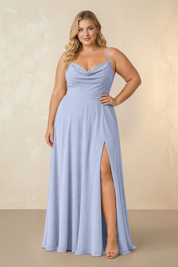 Ice Spaghetti Straps Chiffon A-Line Bridesmaid Dress [sizeplus] | KISSBRIDAL