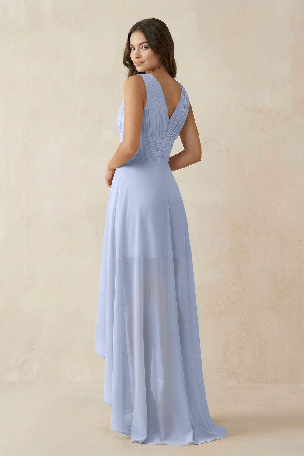 V-Neck High-Low Chiffon Bridesmaid Dress in Ice