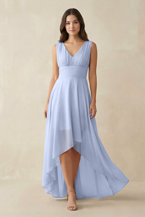 Ice V-Neck High-Low Chiffon Bridesmaid Dress | KISSBRIDAL
