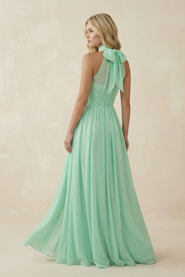 Illusion Halter A - Line Chiffon Bridesmaid Gown - KISS BRIDAL Bridesmaid Dresses