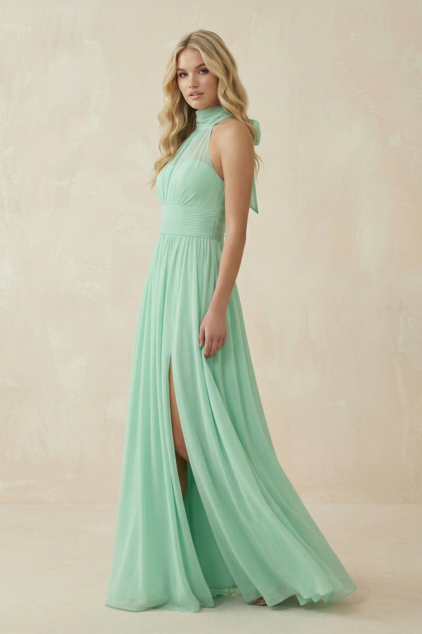 Illusion Halter A - Line Chiffon Bridesmaid Gown - KISS BRIDAL Bridesmaid Dresses