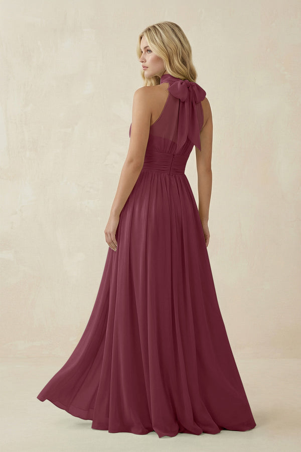 Illusion Halter A-Line Chiffon Bridesmaid Gown in Desert Rose (2) | KISSBRIDAL