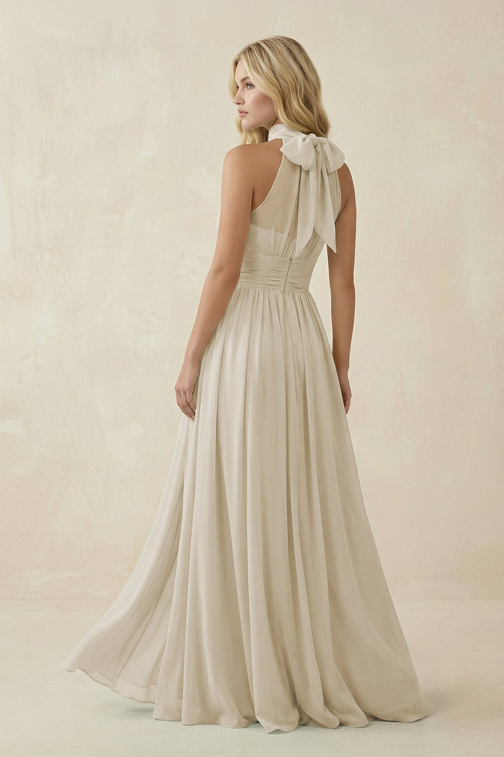 Illusion Halter A-Line Chiffon Bridesmaid Gown in Dove Gray