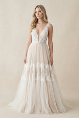Illusion Neck A - Line Lace Wedding Dress in Ivory - KISS BRIDAL Wedding Dresses