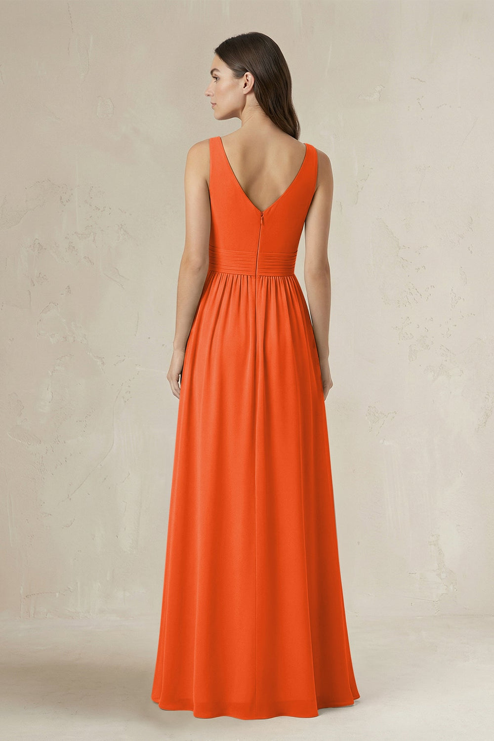 Illusion V-Neck A-Line Ruched Bridesmaid Dress in Cinnamon