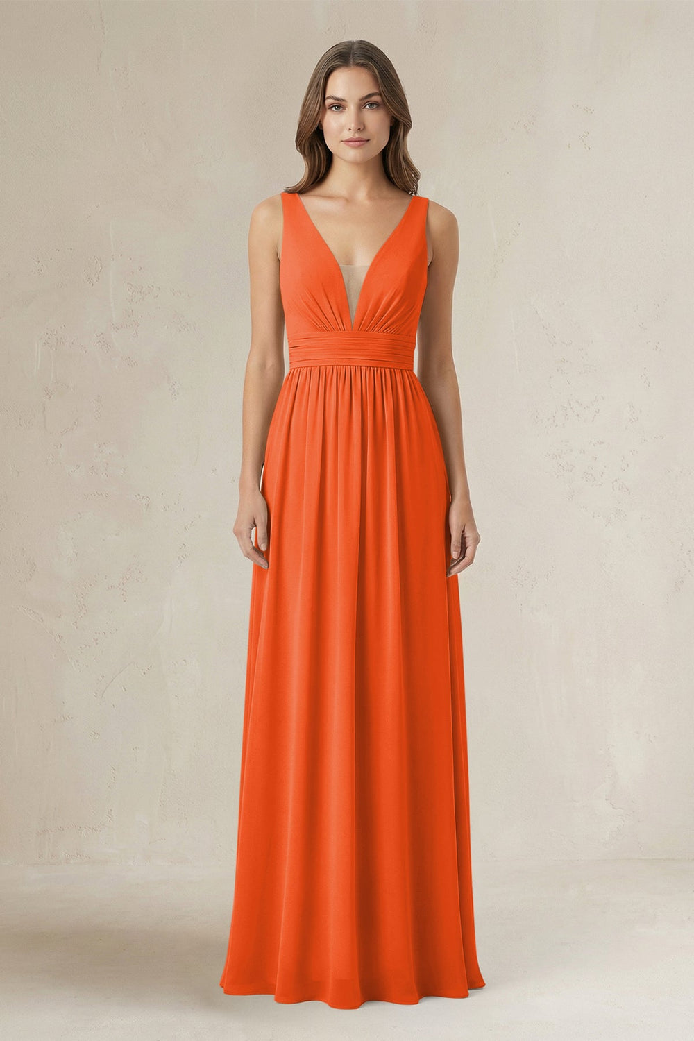Illusion V-Neck A-Line Ruched Bridesmaid Dress in Cinnamon