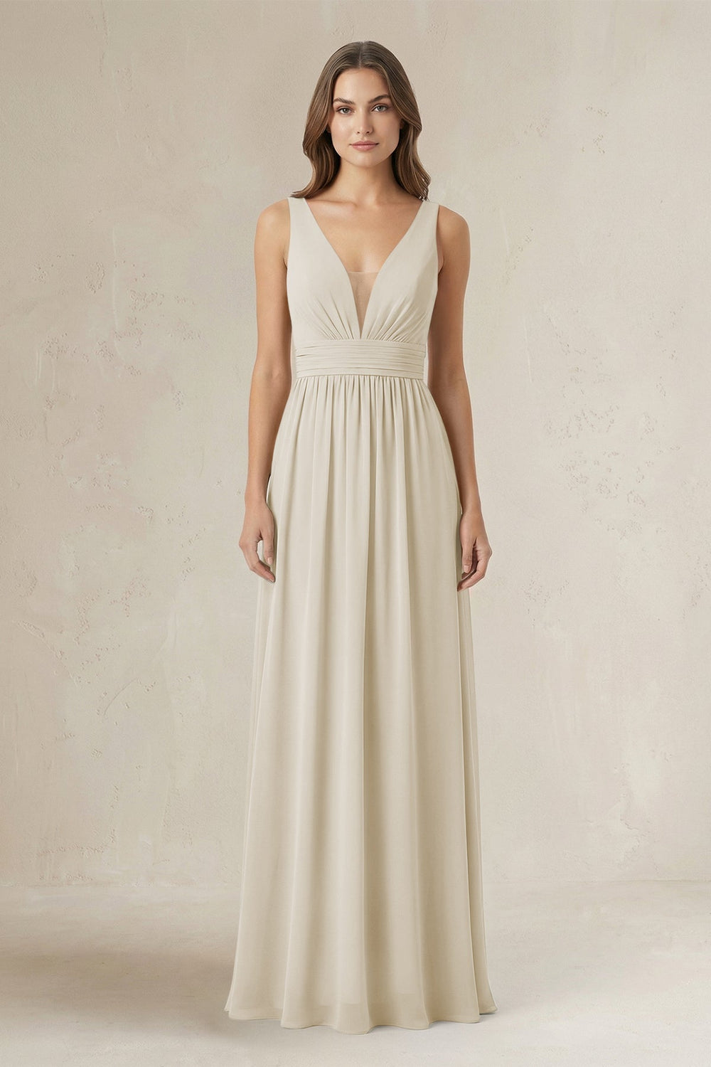Illusion V-Neck A-Line Ruched Bridesmaid Dress in Dove Gray