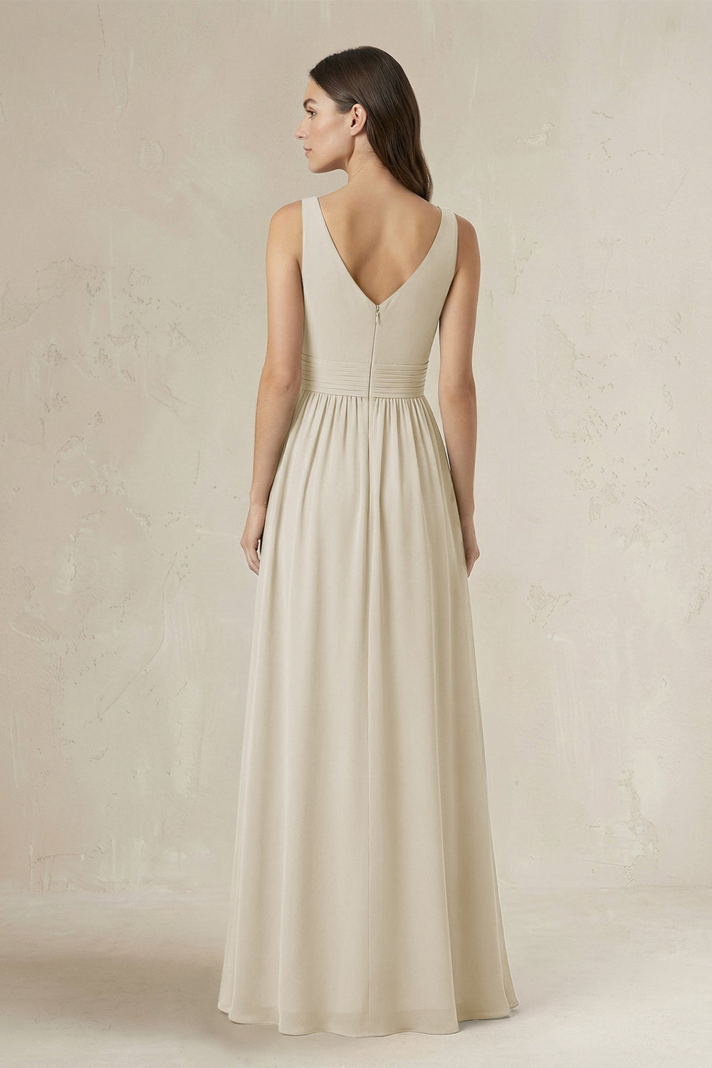 Illusion V-Neck A-Line Ruched Bridesmaid Dress in Dove Gray