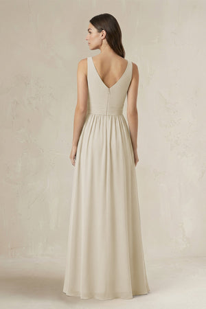 Illusion V - Neck A - Line Ruched Bridesmaid Dress in Dove Gray - KISS BRIDAL Bridesmaid Dresses
