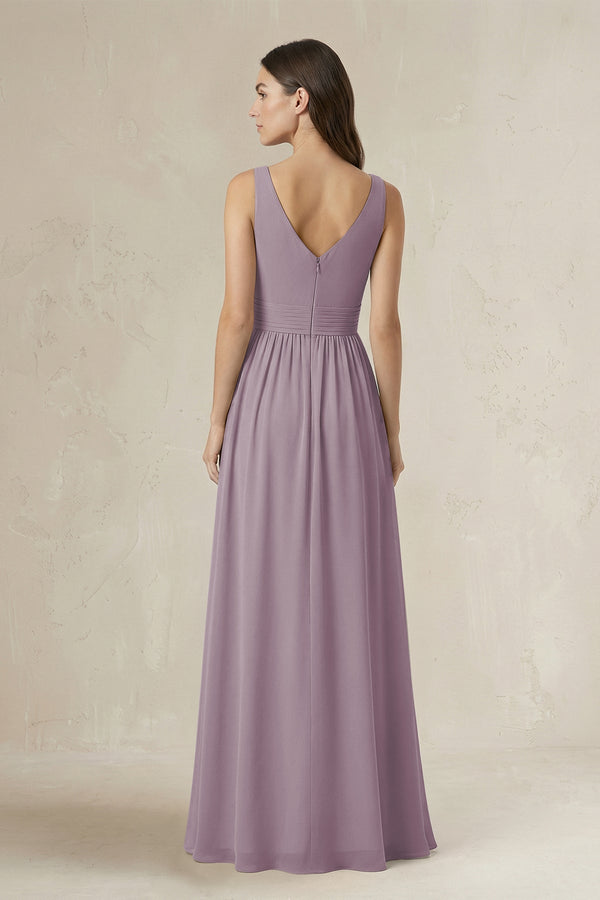 Illusion V-Neck A-Line Ruched Bridesmaid Dress in Dusk (2) | KISSBRIDAL