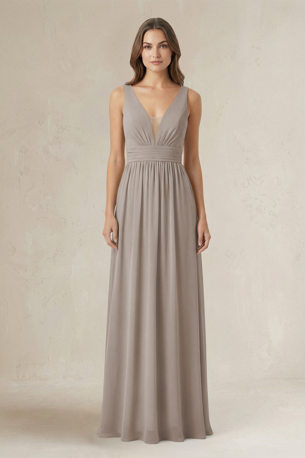 Illusion V-Neck A-Line Ruched Bridesmaid Dress in Frost