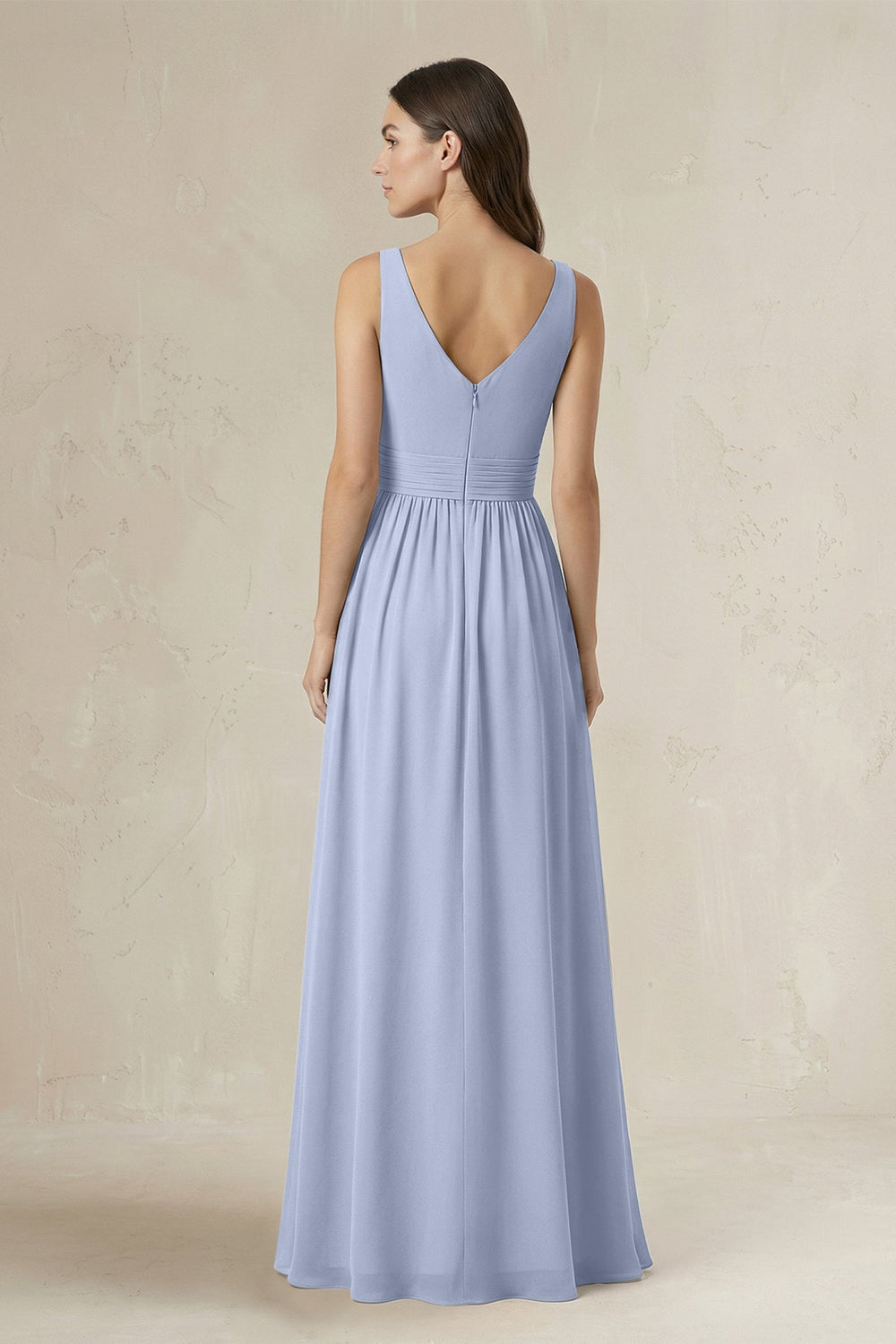 Illusion V-Neck A-Line Ruched Bridesmaid Dress in Ice