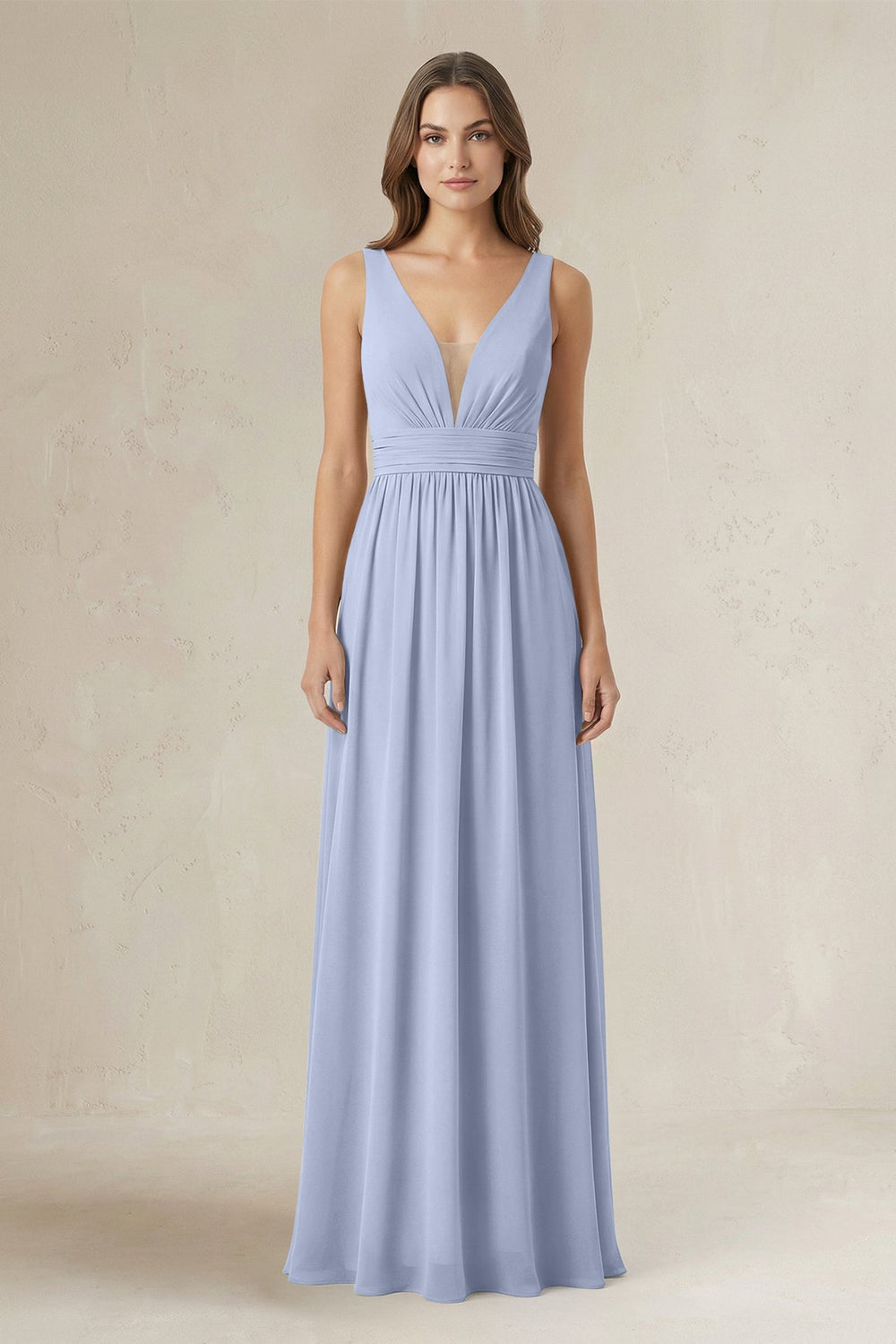 Illusion V-Neck A-Line Ruched Bridesmaid Dress in Ice