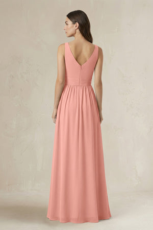 Illusion V-Neck A-Line Ruched Bridesmaid Dress in Rosette (2) | KISSBRIDAL