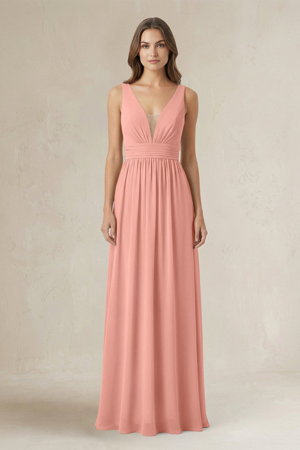 Illusion V-Neck A-Line Ruched Bridesmaid Dress in Rosette