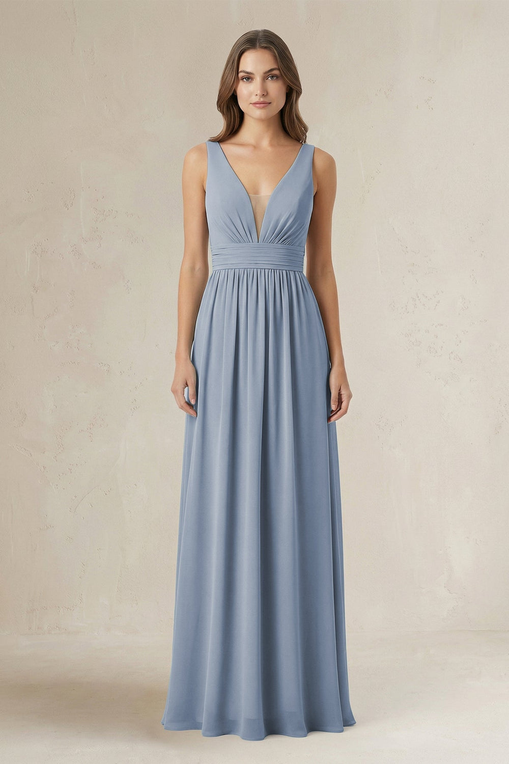 Illusion V-Neck A-Line Ruched Bridesmaid Dress in Twilight