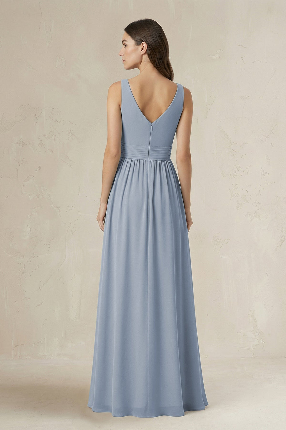 Illusion V-Neck A-Line Ruched Bridesmaid Dress in Twilight