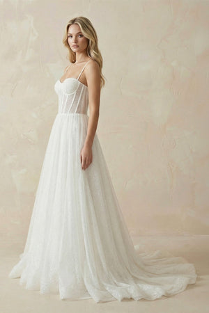 Ivory A - Line Glitter Tulle Wedding Dress - KISS BRIDAL Wedding Dresses