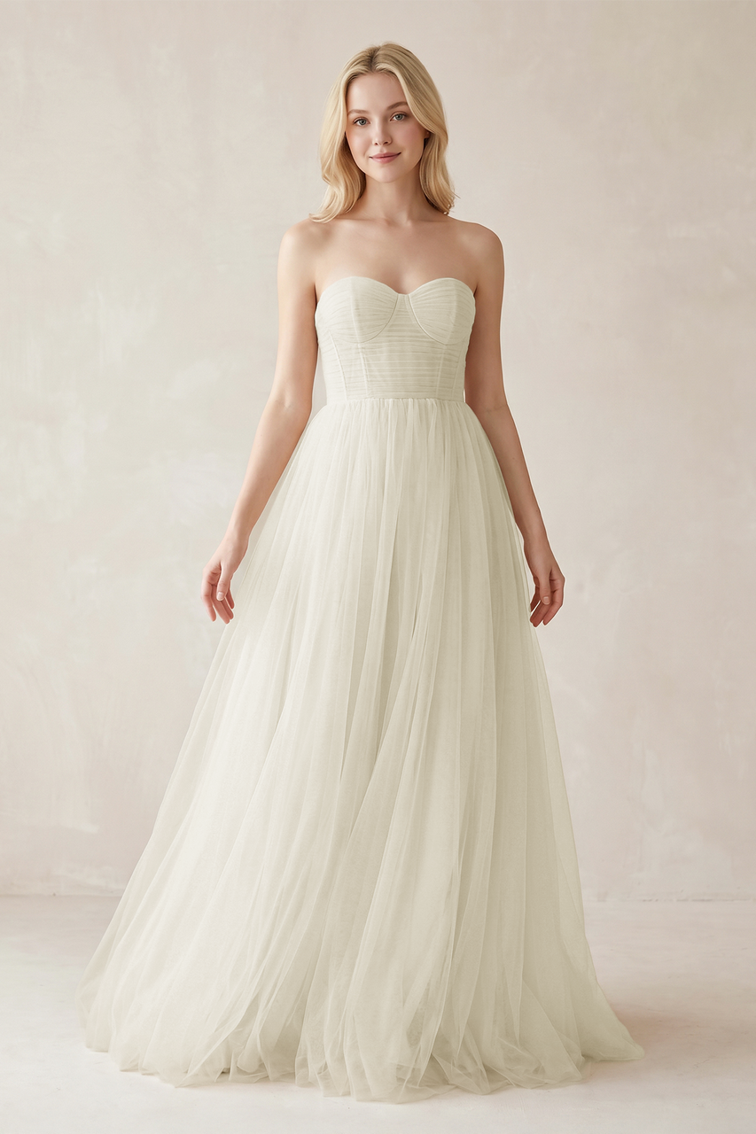 A-Line Sweetheart Tulle Long Wedding Dresses